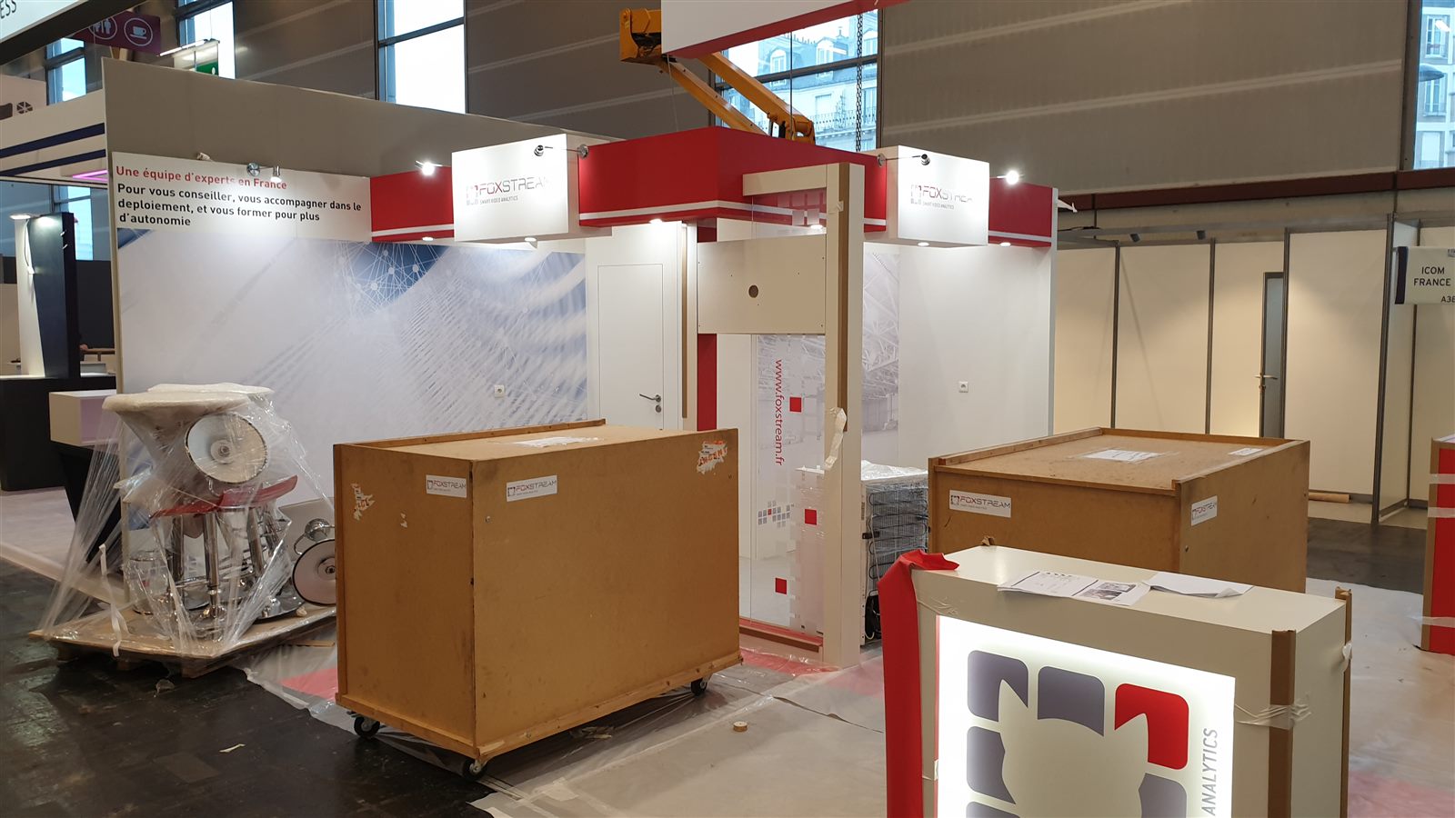 Stand Foxstream au salon Expoprotection, avant montage
