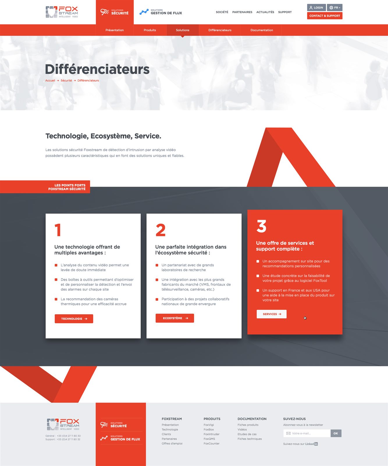 Page différenciateurs du site web Foxstream, 2016